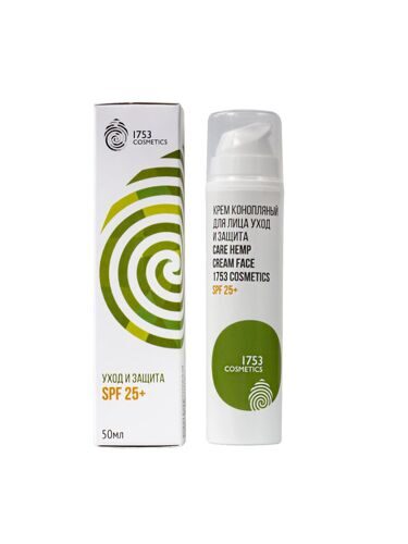 Крем конопляный для лица уход и защита Care hemp cream face spf 25+, 50 мл